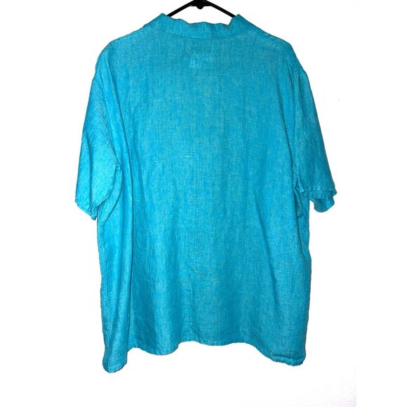 Flax Heathered Turquoise Linen Button Down Tunic Top Size M - Picture 2 of 6